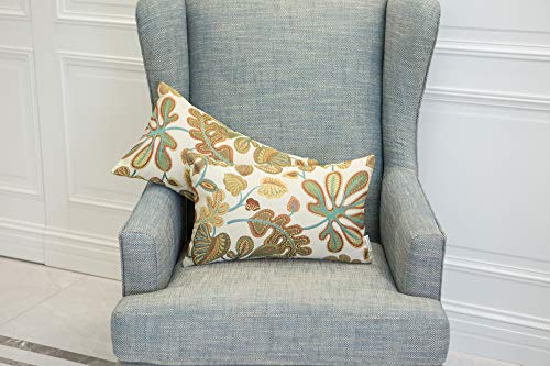 Set of 2 Jacquard Tropical Leaf Pattern Oblong Throw Pillow Covers Accent Pillowcase 12X20 Inches (2 Count)