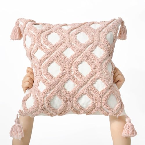Boho Throw Pillow Covers 18x18 Tufted with Tassles
