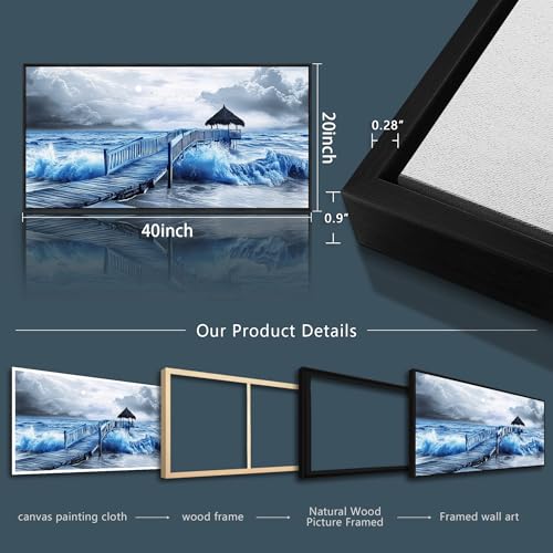 Black Framed Canvas Wall Art For Living Room Wall Decor For Bedroom Office Wall Decoration Ocean Landscape Paintings Black And White Pictures Artwork Room Aesthetic Home Decor 20x40 In