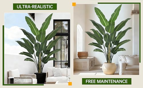 Artificial Bird of Paradise Tree 8FT 17 Thick Matte Texture Leaves Tall Large Fake Faux Tropical Traveler's Palm Banana Leaf Plant 96 Inch Black Pot for Indoor Home Office Poolside Decor