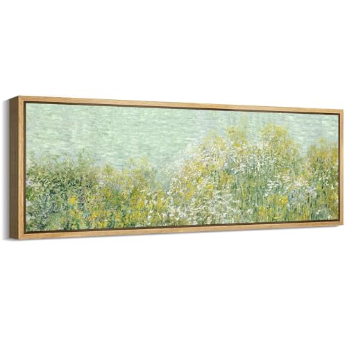 Large Framed Canvas Print Wall Art Lush Summer Garden with Blooming Trees Antique Retro Fine Art Illustrations Decorative Colorful for Bedroom