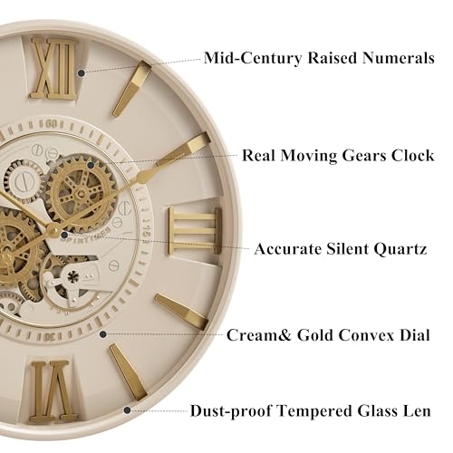 Mid Century Modern 24 Inch Moving Gear Walll Clock
