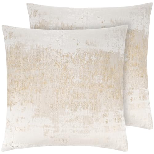 Cream Champagne Metallic Jacquard Pillow Covers 18x18 Pack of 2 Velvet Back Modern Glam Sofa Decor (2 Count)