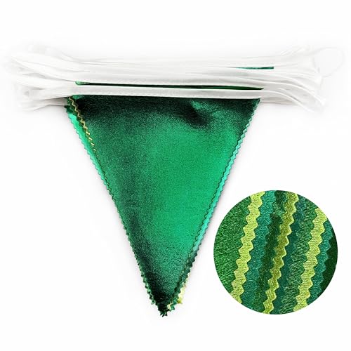 Gradient Green Party Decorations Metallic Fabric Ombre Green Triangle Pennant Banner Flag Bunting for Graduation Birthday Retirement Wedding Bachelorette Spring Summer St Patrick's Day Party Supplies (36 Count)