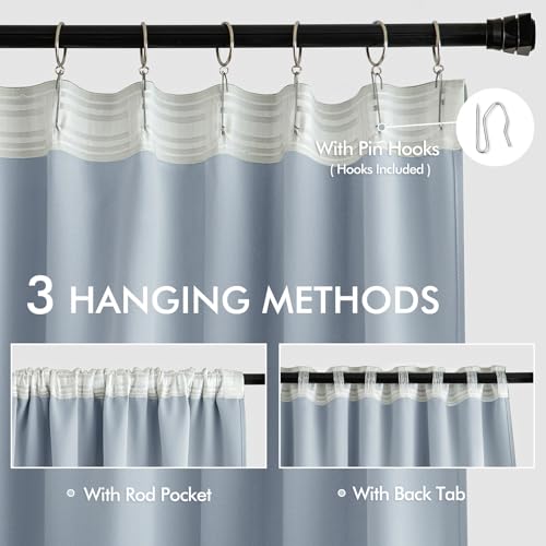 Light Blue Back Tab Blackout Curtains 52x120 Inch Long 2 Panels Set (2 Count)