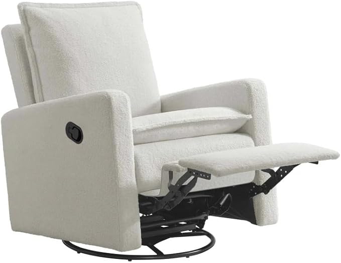 Oxford Baby Uptown Upholstered Glider Recliner Rocking Chair 360° Swivel for Nursery and Living Room – Boucle White