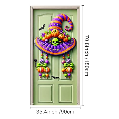 Halloween Entryway Banner Witch Hat Skull 35x71 Inch Polyester