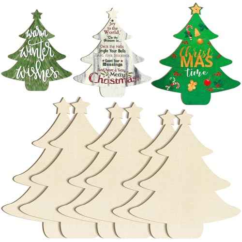 Wooden Christmastree Ornaments for Paint Christmas Decorations Cutouts Unfinished 6Pack