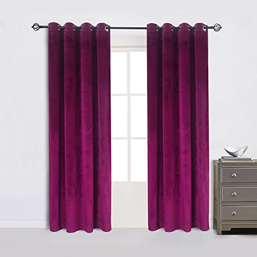 Super Soft Luxury Velvet Fushcia Room Darkening Light Blocking Drapes Curtain Panel Drapery 52 inch Wide by 72 inch Length with Grommet Fushcia