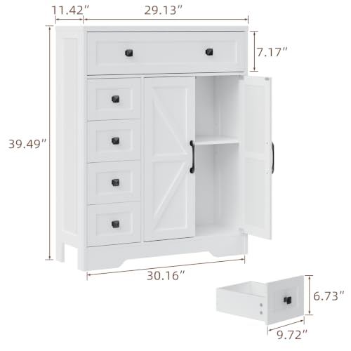 Farmhouse Storage Cabinet with 2 Doors and 5 Drawers