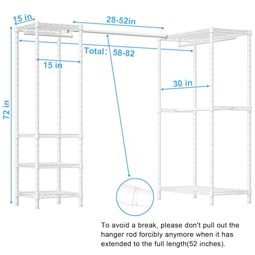 E10L L Shaped Clothes Rack for Corner（With Expandable Hanger Rod）Heavy Duty Freestanding Clothing Racks for Hanging Clothes