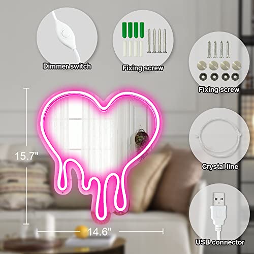 Melting Heart Neon Acrylic Mirror Sign with LED Light