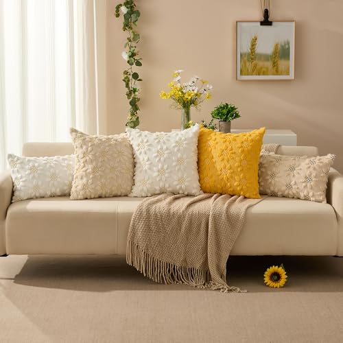 Spring Summer Pillow Covers 12x20 inch Set of 2 White Sunflower (2 Count)