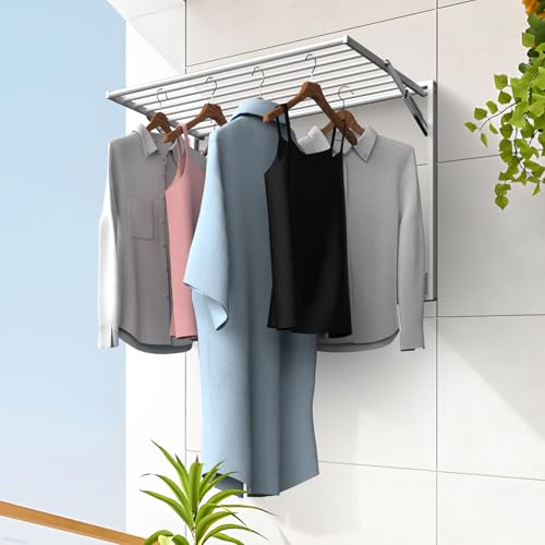 2 Pcs Wall Mount Clothes Drying Rack 26 X 31.5 Laundry Room Organizer Laundry Drying Rack Foldable Stainless Steel Drying Rack Clothing Space Saver Laundry Rack for Hanging Clothes Sock Towel (2 Count)