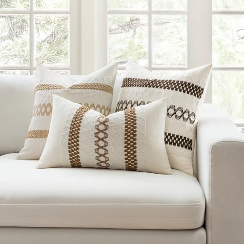 Set of 2 Coco Brown Boho Decorative Pillow Covers 20x20 Inch (2 Count)