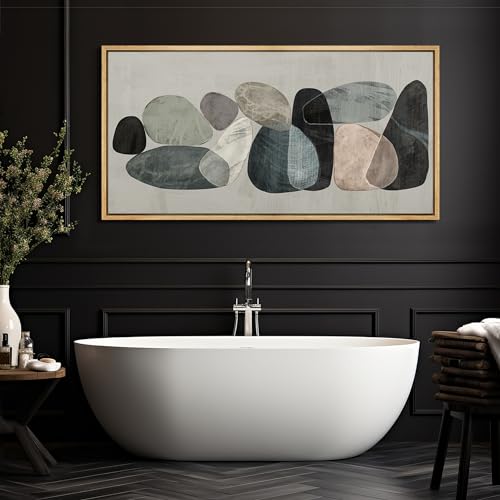 Extra Large Framed Canvas Print Wall Art Abstract Elegance Contemporary Stone Shapes Illustrations Antique Retro Fine Art Illustrations Decorative Colorful for Bedroom