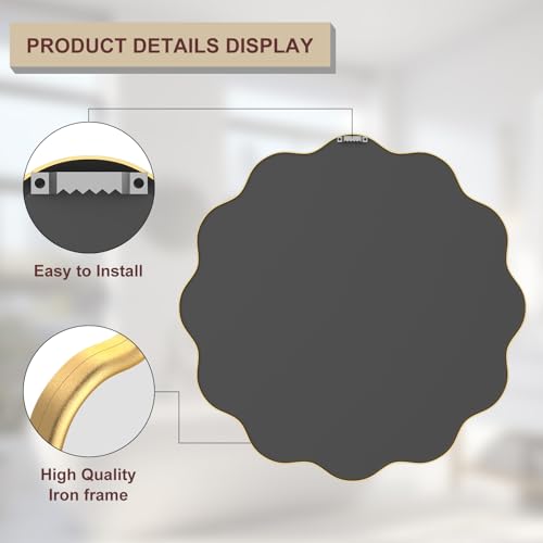 Gold Round Mirror 28 Inch Wavy Bathroom Vanity Mirror Gold Frame Modern Wall Mirror Decorative Wall