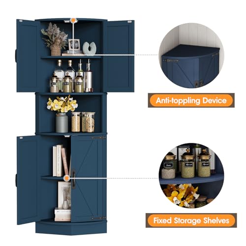 64.8" Tall Farmhouse Corner Cabinet with 4 Doors and 5 Storage Shelves