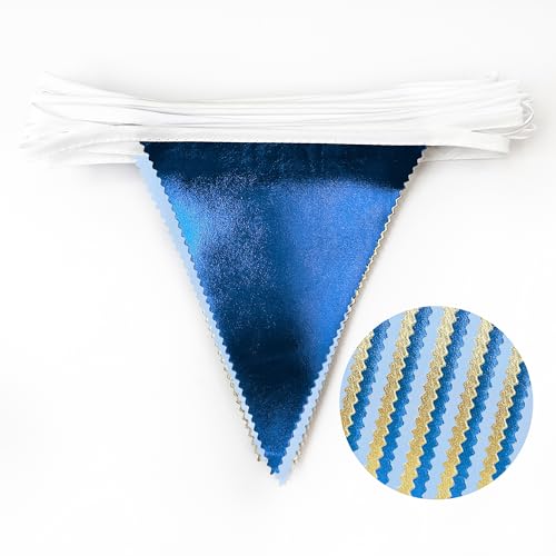 Gold Blue Party Decoration Gradient Blue and Gold Triangle Pennant Banner Flag Metallic Fabric Bunting Garland for Nautical Ahoy Achor Birthday Graduation Retirement Wedding Baby Shower Party Supplies (36 Count)