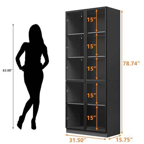 79'' Tall Glass Display Cabinet with LED Lights