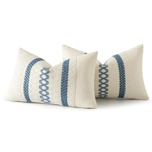 Set of 2 Blue Boho Decorative Lumbar Pillow Covers 12x20 Inch (2 Count)