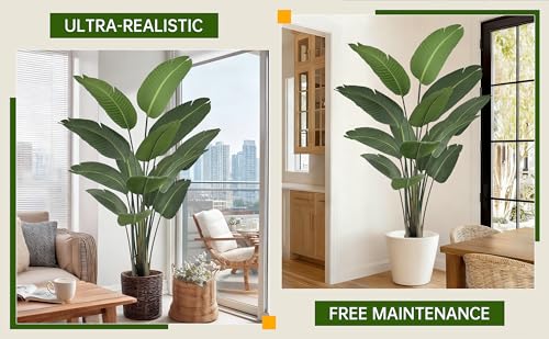 Artificial Bird of Paradise Tree 6FT 13 Thick Matte Texture Leaves Tall Large Fake Faux Tropical Traveler's Palm Banana Leaf Plant 72 Inch Black Pot for Indoor Home Office Poolside Decor