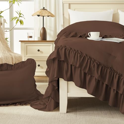 Brown Ruffle Full Size Comforter Set