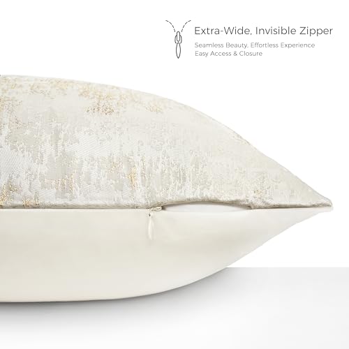 Cream Champagne Metallic Jacquard Lumbar Throw Pillow Cover 12x20 Velvet Back Modern Glam Sofa Decor