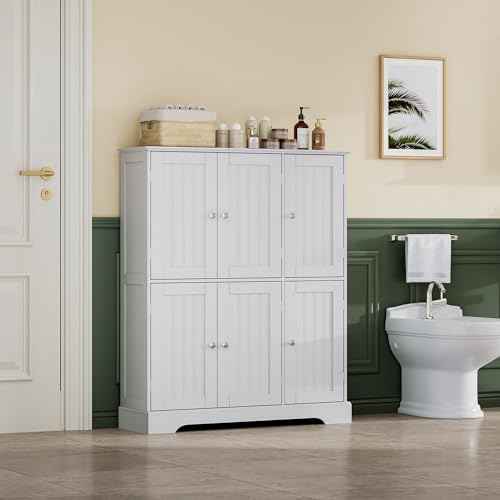 Bathroom Floor Cabinet with 6 Doors and Adjustable Shelves