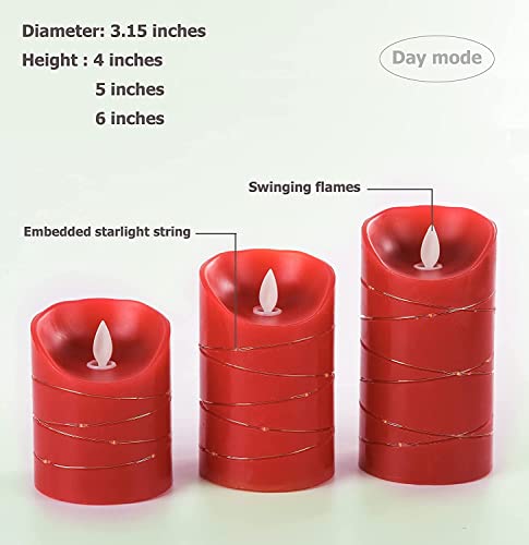 red LED flameless Candle with Embedded Star String (3 Count)