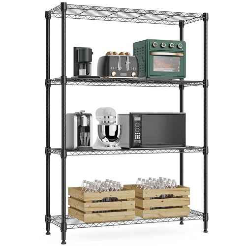 1000 lbs 4Tier Shelf Metal Storage Shelves Wire Rack Closet Organizers for Garage Kitchen Bathroom Laundry Black 13.7" D x 29.5" W x 47.2" H (4 Count)