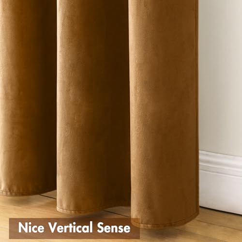 Golden Brown Blackout Velvet Curtains Drapes 96 Inch Long 52"x96" (2 Count)