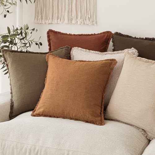 Decorative Linen Fringe Throw Pillow Covers 26×26 Inch (2 Count)