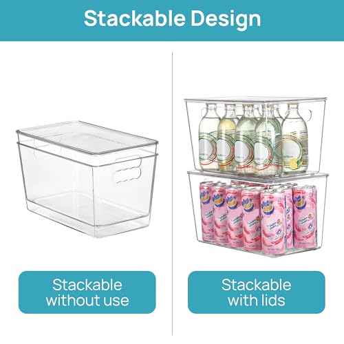 10 Pack Clear Stackable Storage Bins with Lids and Handles (10 Count)