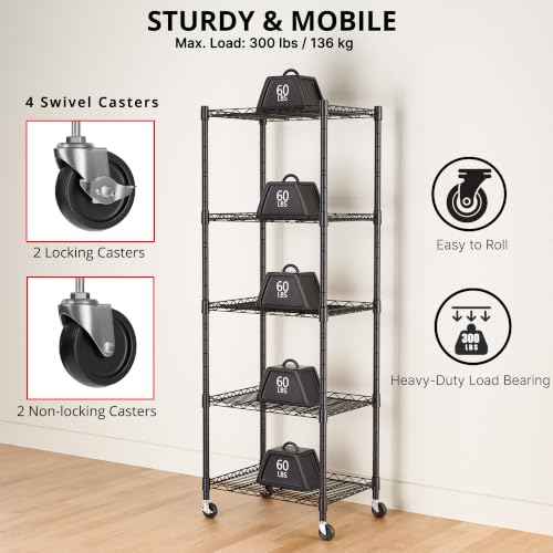 5 Wire Shelving Metal Storage Rack Adjustable Shelves
