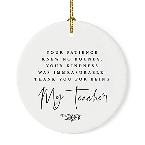 Round Ceramic Porcelain Christmas Tree Ornament for Teacher Thank You Appreciation Graduation Gift
