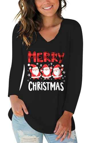 Christmas Shirts for Women Graphic Tops Long Sleeve Tees Trendy Tunic Tops S