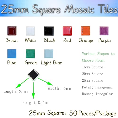 50 Pieces Coffee Mosaic Tiles for Crafts 1" Ceramic Tiles Assorted Colors Square Ceramic Mosaic Project Supplies for Photo Frame Mosaic Stepping Stones Bath Old Pool Furniture Decor