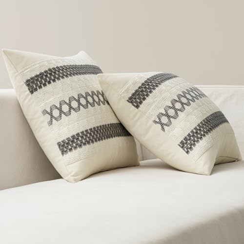 Set of 2 Gray Boho Decorative Lumbar Pillow Covers 12x20 Inch (2 Count)