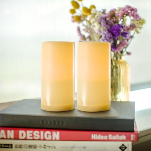 Outdoor Battery Operated Flameless LED Pillar Candles Remote D3”xH6” 2 PCS (2 Count)