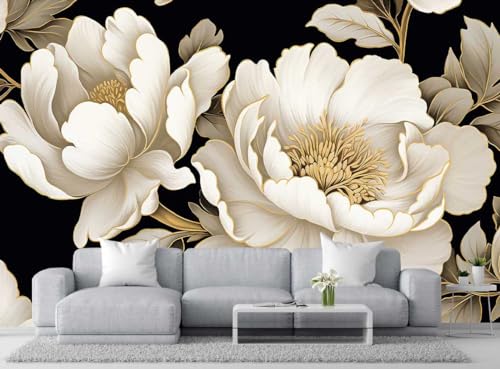 Vintage Peony Buds and Leaves Floral Seamless Pattern Wallpaper for Bedroom