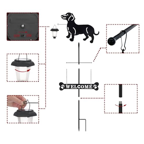 Solar Dachshund Silhouette Dog Breed Welcome Sign with a Lantern