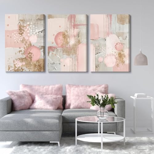 3Pcs Framed Pink and Gold Canvas Wall Art (3 Count)
