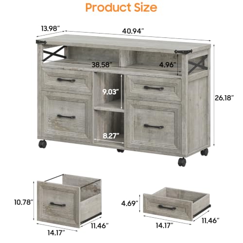 Farmhouse Filing Cabinet with Adjustable Shelf & Wheels