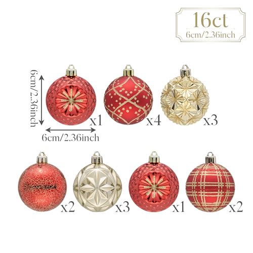 16ct Christmas Tree Decorations Ball Ornaments 2.36 Inches (16 Count)