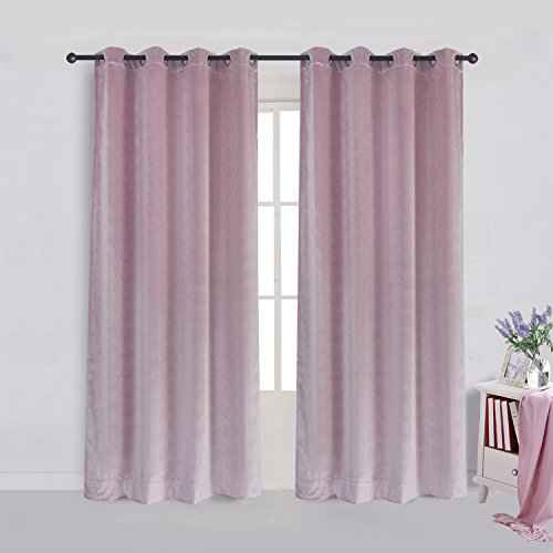 Super Soft Luxury Velvet Curtains Set of 2 Pink Flannel Blackout Drapes Grommet Draperies for Hotel 52Wx72L inch