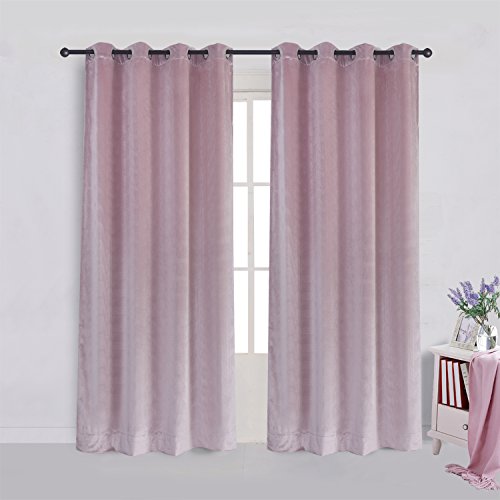 Super Soft Luxury Velvet Curtains Set of 2 Pink Flannel Blackout Drapes Grommet Draperies for Living Room Eyelet 52Wx63L inch