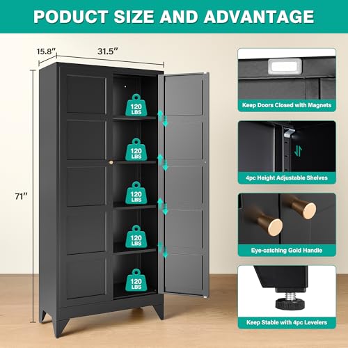 Pantry Storages Cabinet with 2 Doors and 5 Shelves