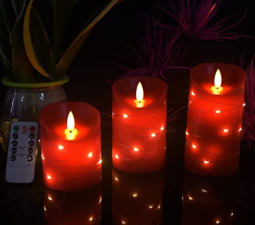 red LED flameless Candle with Embedded Star String (3 Count)