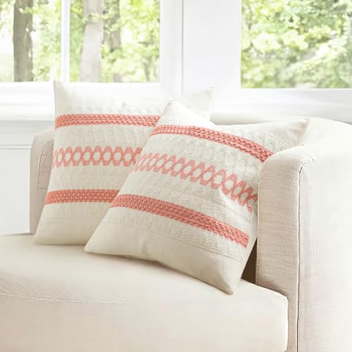 Set of 2 Coral Red Boho Decorative Pillow Covers 20x20 Inch (2 Count)